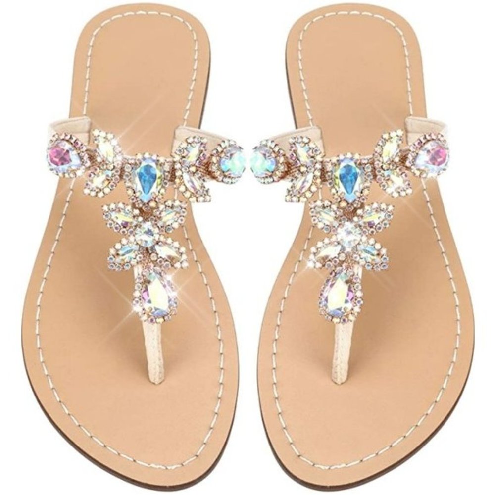 NWT Sparkling Bling Swarovski Crystal Rhinestone Sandals Beach Wedding S…